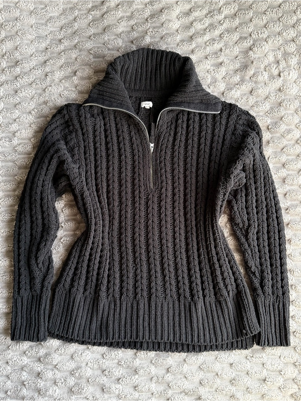 Aerie Black Oversized Half Zip Cable Knit Sweater